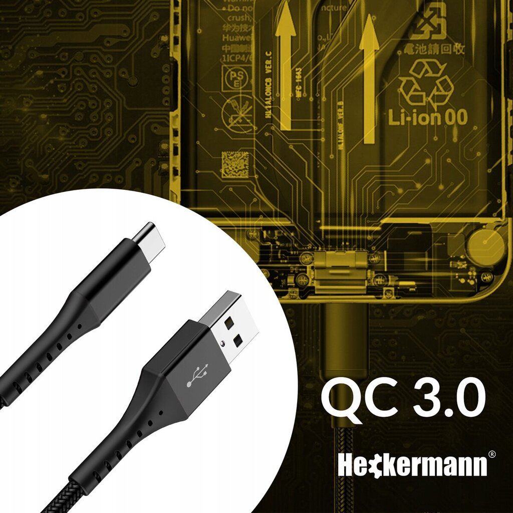 Heckermann USB - USB-C, 2 m kaina ir informacija | Kabeliai ir laidai | pigu.lt