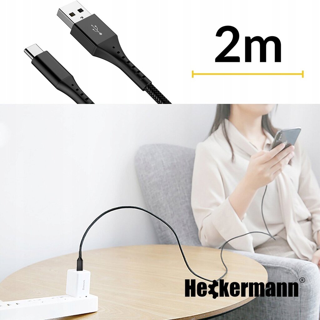 Heckermann USB - USB-C, 2 m kaina ir informacija | Kabeliai ir laidai | pigu.lt
