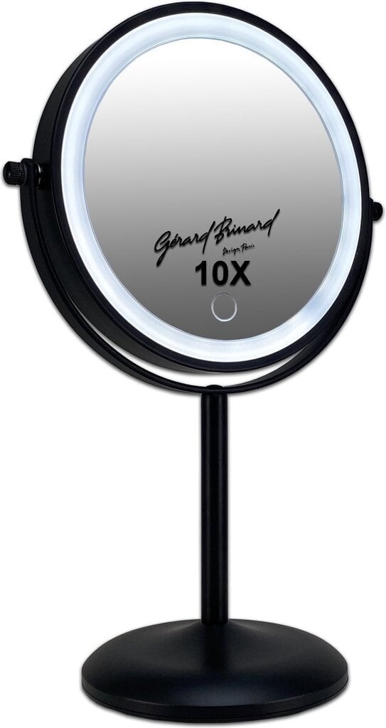 Dvipusis makiažo veidrodis iš juodo matinio metalo su LED šviesa Gerard Brinard, 33x21x14 cm kaina ir informacija | Kosmetinės, veidrodėliai | pigu.lt