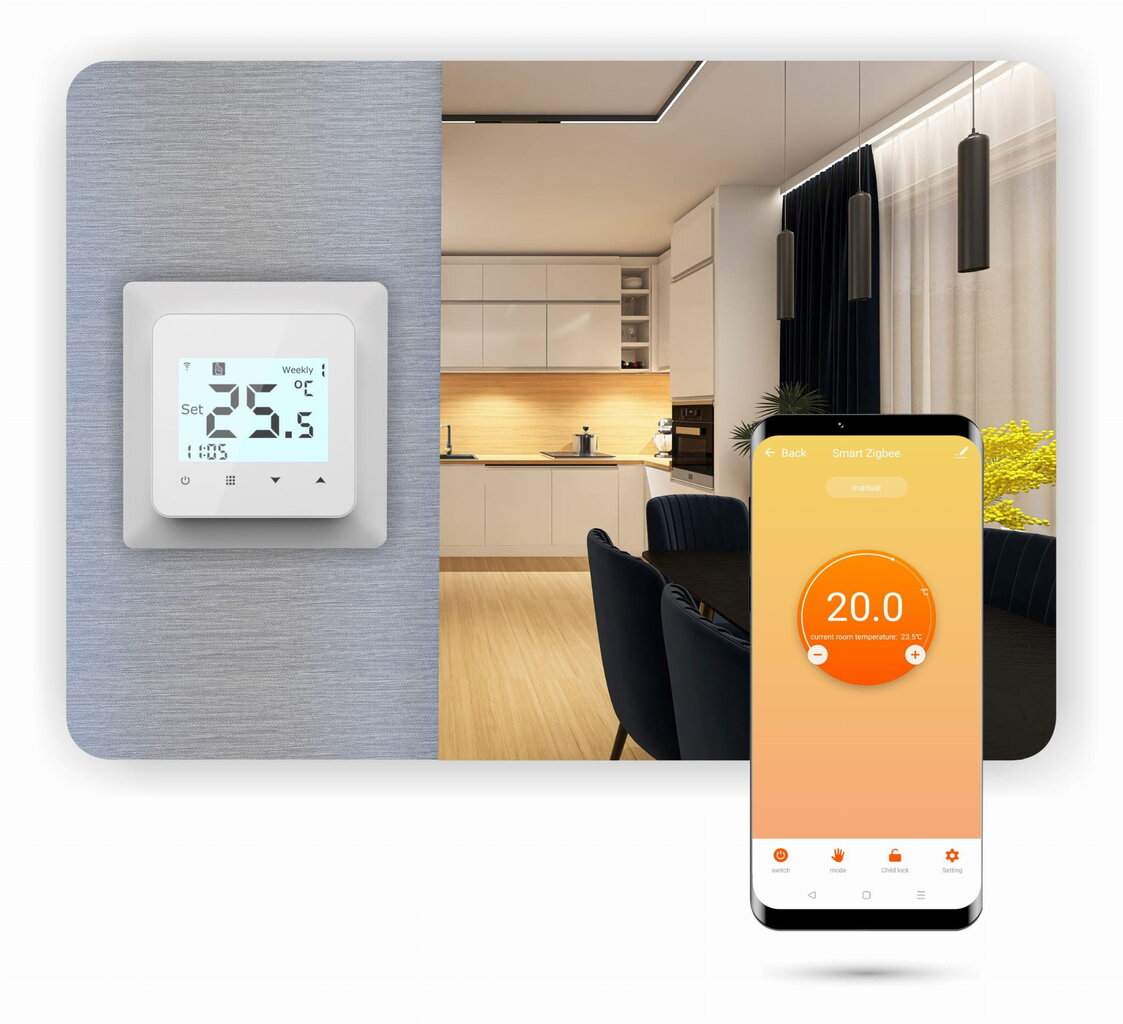 Kambario termostatas Tuya 3A, baltas kaina ir informacija | Grindų ir veidrodžių šildymo kilimėliai | pigu.lt