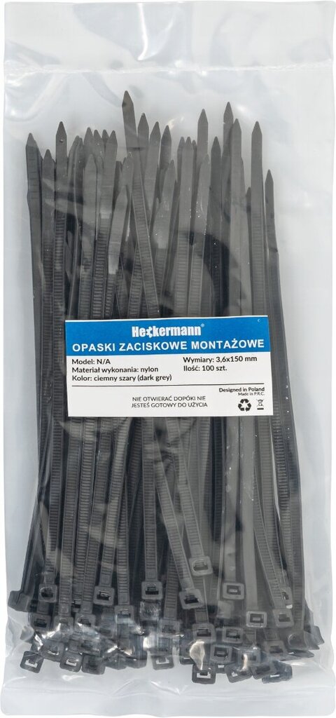 Kabelių raištis Heckermann, 3,6x150 mm kaina ir informacija | Tvirtinimo detalės | pigu.lt