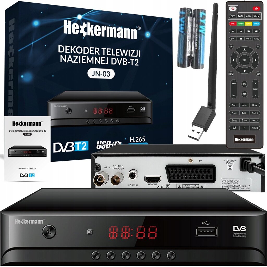 Heckermann Tuner DVBT2 HEVC kaina ir informacija | TV imtuvai | pigu.lt