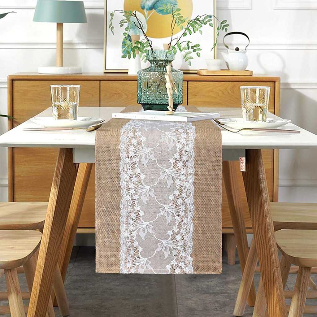 Staltiesė su Katzinst nėriniais, 30x275 cm, 4 vnt, ruda/balta kaina ir informacija | Staltiesės, servetėlės | pigu.lt