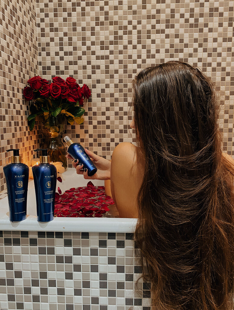 Stiprinamasis plaukų priežiūros rinkinys T-LAB Professional Sapphire Energy Duo, moterims, šampūnas 300 ml + kondicionierius - kaukė 300 ml цена и информация | Priemonės plaukų stiprinimui | pigu.lt