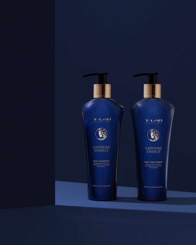 Stiprinamasis plaukų priežiūros rinkinys T-LAB Professional Sapphire Energy Duo, moterims, šampūnas 300 ml + kondicionierius - kaukė 300 ml kaina ir informacija | Priemonės plaukų stiprinimui | pigu.lt