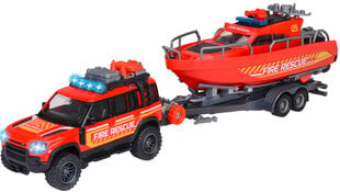 Interaktyvus avarinės transporto priemonės Land Rover su ugniagesių valtimi rinkinys Majorette kaina ir informacija | Žaislai berniukams | pigu.lt