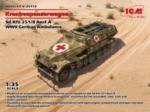 Klijuojamas modelis ICM 35113 WWII German Ambulance Sd.Kfz.251/8 Ausf.A Krankenpanzerwagen 1/35 kaina ir informacija | Klijuojami modeliai | pigu.lt