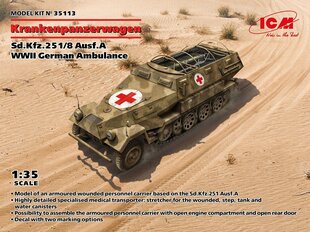 Klijuojamas modelis ICM 35113 WWII German Ambulance Sd.Kfz.251/8 Ausf.A Krankenpanzerwagen 1/35 цена и информация | Склеиваемые модели | pigu.lt