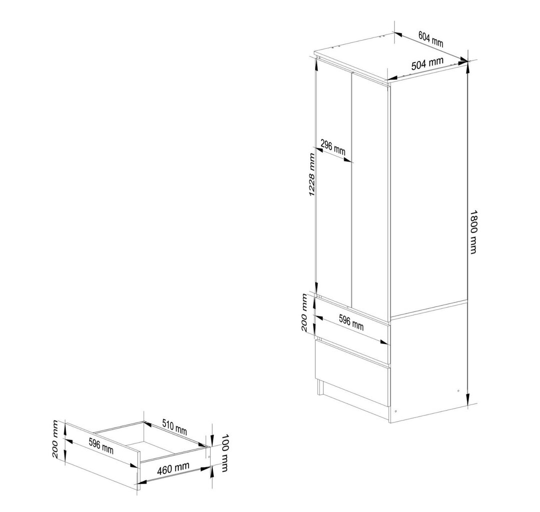 Spinta Akord Star S60 2D 2SZ, juoda kaina ir informacija | Spintos | pigu.lt