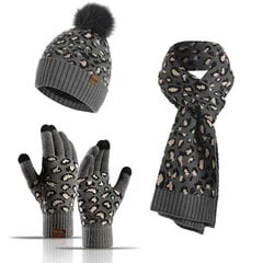 Зимний комплект (перчатки, шарф, шапка) М108006, серый цена и информация | Женские шапки | pigu.lt