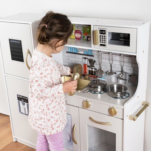 Vaikiška medinė virtuvė su garsais, šviesa ir priedais, 80,5x80cm kaina ir informacija | Žaislai mergaitėms | pigu.lt