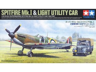 Сборная пластиковая модель. Tamiya - Supermarine Spitfire Mk.I & Light Utility Car 10HP Tilly Set, 1/48, 25211 цена и информация | Конструкторы и кубики | pigu.lt