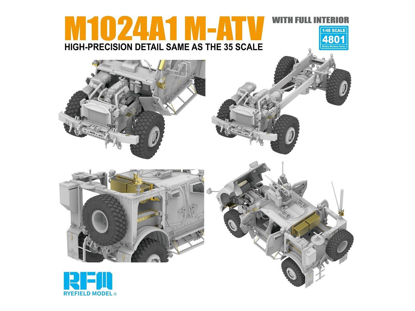 Surenkamas modelis M1024A1 Oshkosh M-ATV MRAP all terrain vehicle Rye Field Model, RFM-4801 kaina ir informacija | Konstruktoriai ir kaladėlės | pigu.lt