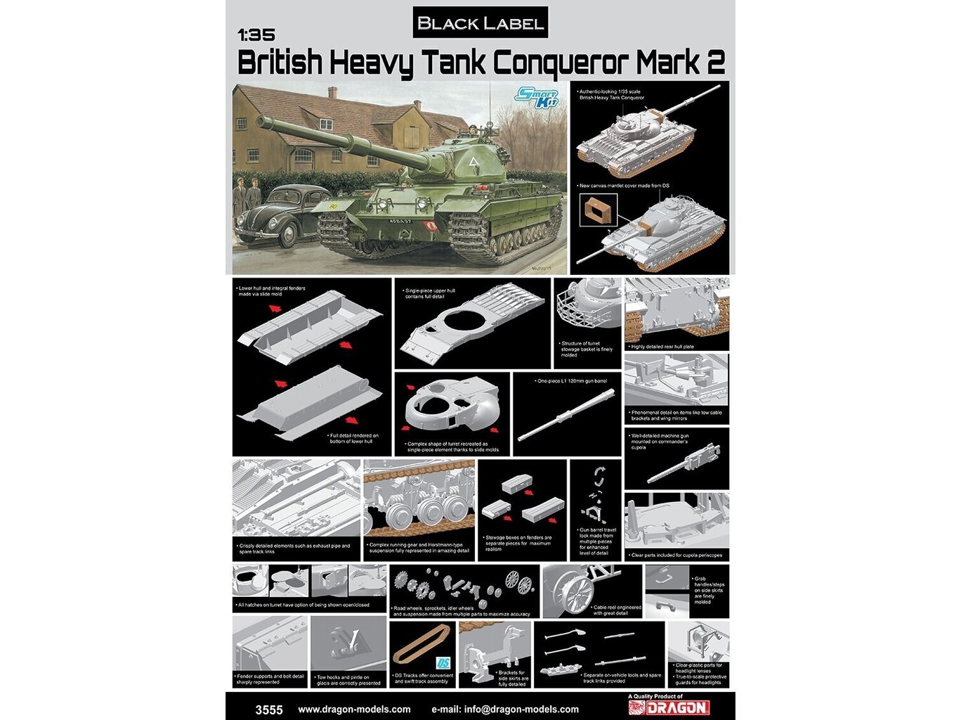 Surenkamas modelis British Heavy Tank FV214 Dragon 3555 kaina ir informacija | Konstruktoriai ir kaladėlės | pigu.lt