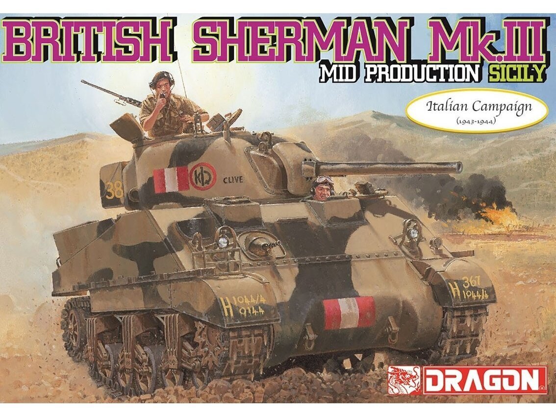 Surenkamas modelis Dragon British Sherman Mk.III Mid Production Sicily, 1/35, 6231 цена и информация | Konstruktoriai ir kaladėlės | pigu.lt