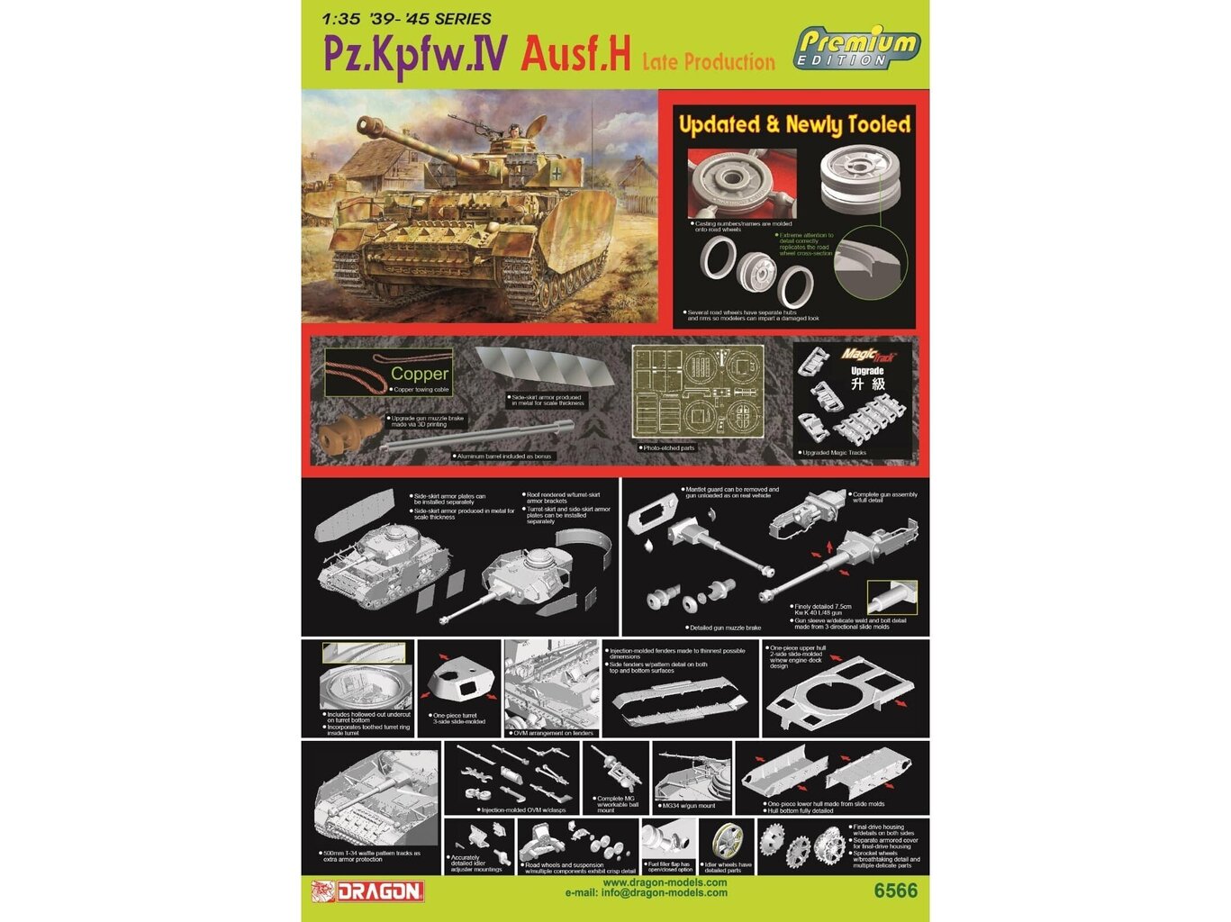 Surenkamas modelis Dragon Pz.Kpfw.IV Ausf.H Late Production, 1/35, 6566 цена и информация | Konstruktoriai ir kaladėlės | pigu.lt