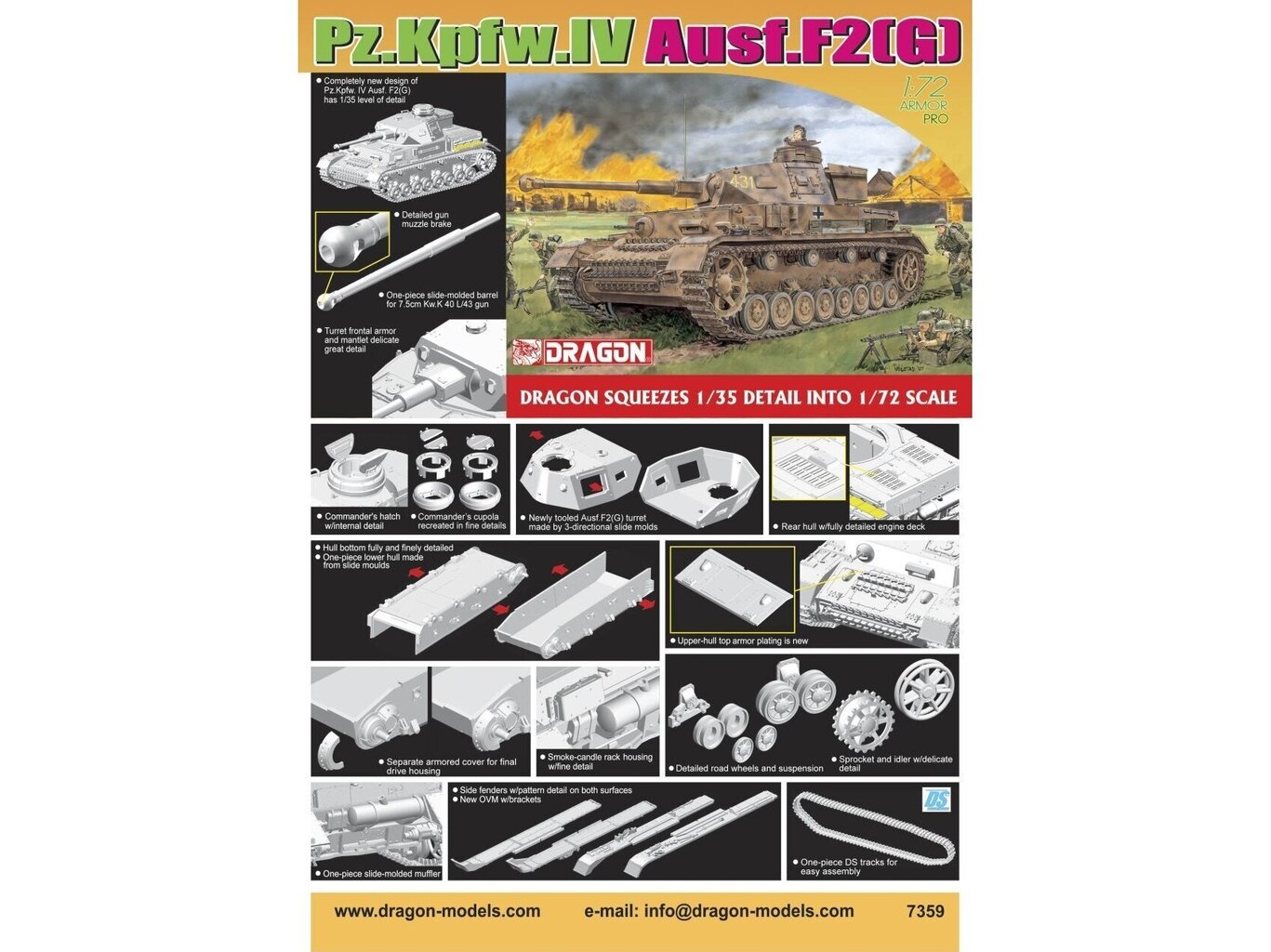 Surenkamas modelis Dragon Pz.Kpfw. IV Ausf. F2 G, 1/72, 7359 kaina ir informacija | Konstruktoriai ir kaladėlės | pigu.lt