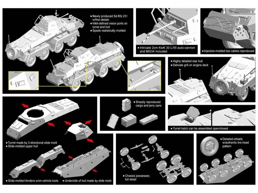 Surenkamas modelis Dragon Sd.Kfz. 231 Schwerer Panzerspähwagen 8-Rad, 1/72, 7483 цена и информация | Konstruktoriai ir kaladėlės | pigu.lt