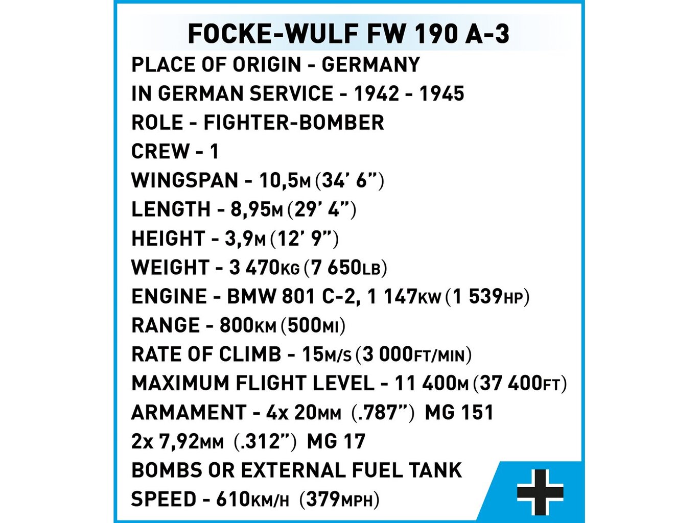 Konstruktorius Cobi Focke-Wulf FW 190-A3 1/32 5741, 382 d. цена и информация | Konstruktoriai ir kaladėlės | pigu.lt