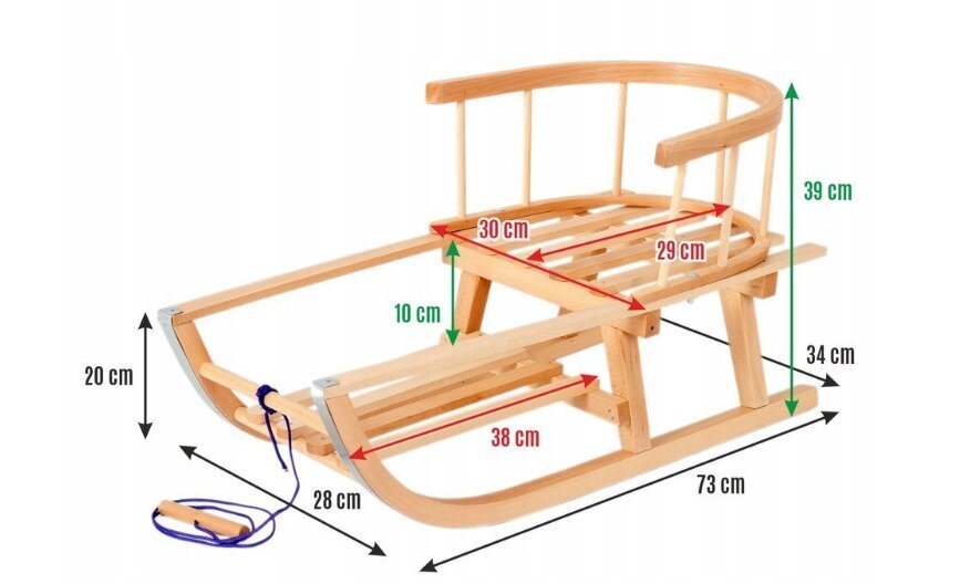 Medinės rogės ToMa ir pliušinė pagalvė Katė, 50 cm цена и информация | Rogutės | pigu.lt