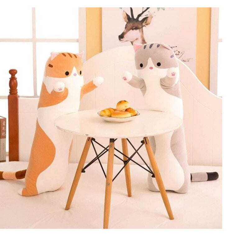 Pliušinis žaislas - pagalvė katinas Happy People, 70 cm, pilkas kaina ir informacija | Minkšti (pliušiniai) žaislai | pigu.lt