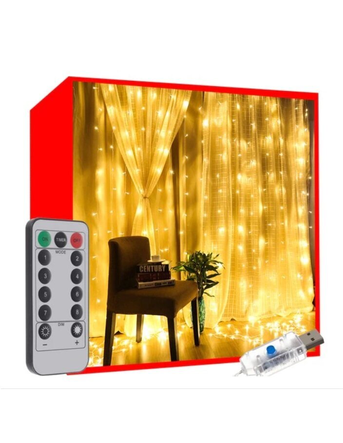 Kalėdinė girlianda užuolaida, 300 LED, 3x3m kaina ir informacija | Girliandos | pigu.lt