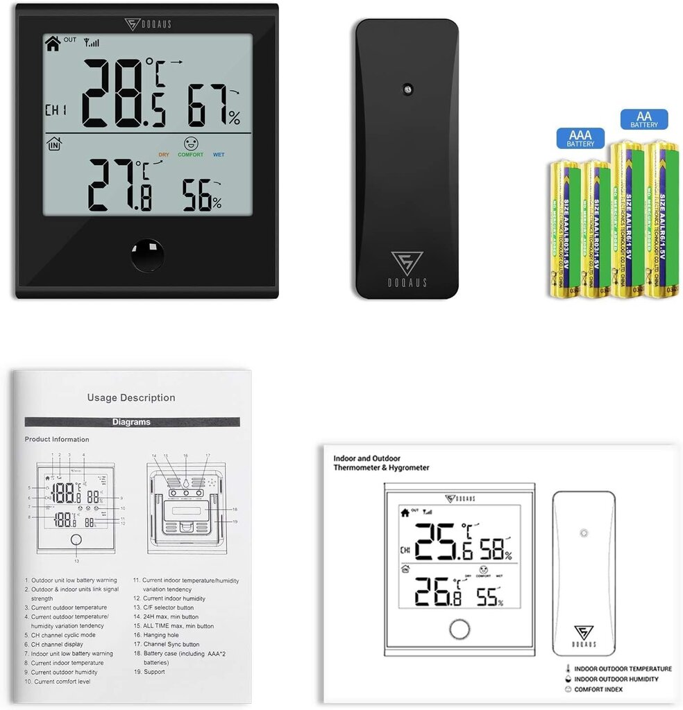 Termometras ir higrometras su dideliu LCD ekranu Doqaus HM2 цена и информация | Meteorologinės stotelės, termometrai | pigu.lt