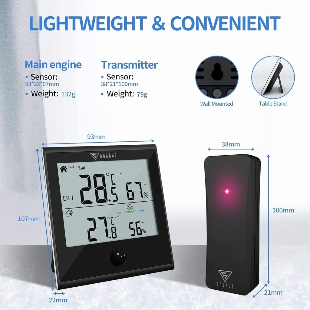 Termometras ir higrometras su dideliu LCD ekranu Doqaus HM2 цена и информация | Meteorologinės stotelės, termometrai | pigu.lt