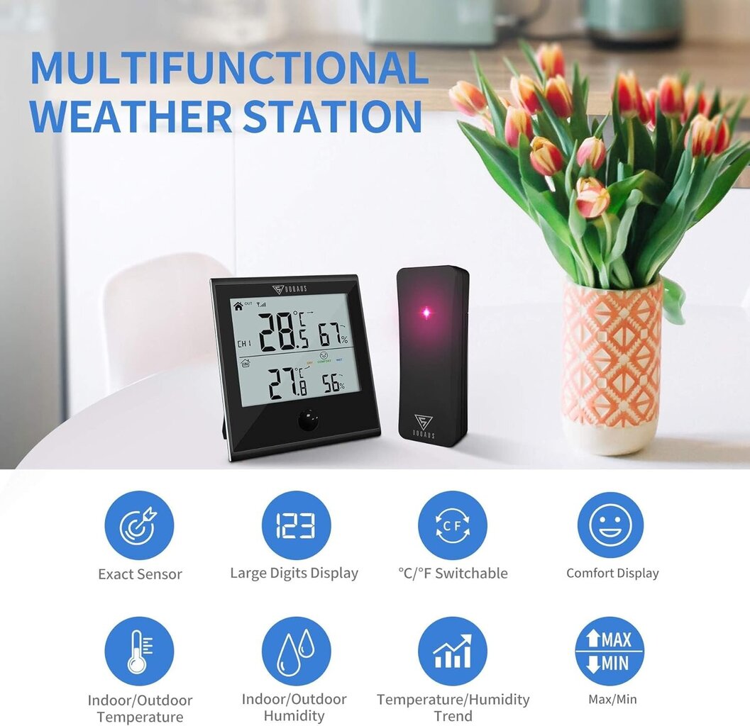 Termometras ir higrometras su dideliu LCD ekranu Doqaus HM2 цена и информация | Meteorologinės stotelės, termometrai | pigu.lt