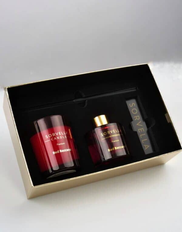 Rinkinys Sorvella Red Baccarat: aromatinis difuzorius, 120ml + žvakė 170 g kaina ir informacija | Namų kvapai | pigu.lt