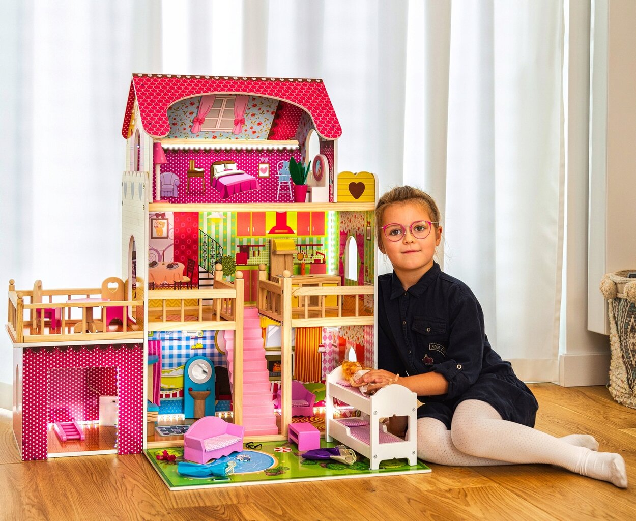 Lėlių namelis Kinderplay, 90 cm kaina ir informacija | Žaislai mergaitėms | pigu.lt