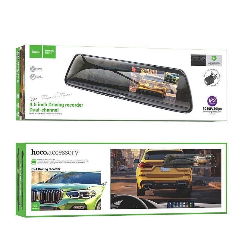 Hoco DV4 Dual Channel Rearview Mirror Driving Recorder kaina ir informacija | Vaizdo registratoriai | pigu.lt