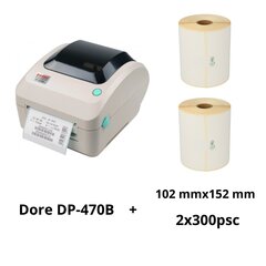 Dore DP-470B DP470B etiķešu printeris + Zebra 800264-605 102х152mm etiketės ritinys Dore analoginė komplektas 2 vienetų - kaina ir informacija | Spausdintuvai | pigu.lt