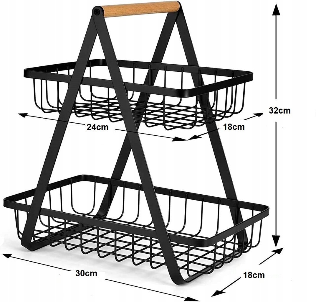 Dviejų pakopų vaisių krepšelis, juodas kaina ir informacija | Indai, lėkštės, pietų servizai | pigu.lt
