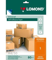 Lomond Self-Adhesive Paper Universal Labels, 1/210x297, A4, 50 sheets, Orange neon цена и информация | Тетради и бумажные товары | pigu.lt