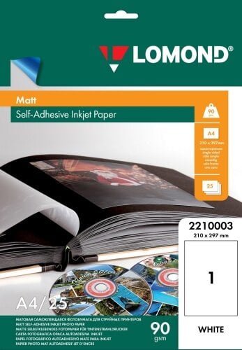Lipnus popierius lipdukams Lomond Self Adhesive Inkjet Photo Paper, matinis, A4, 25 lapai kaina ir informacija | Sąsiuviniai ir popieriaus prekės | pigu.lt