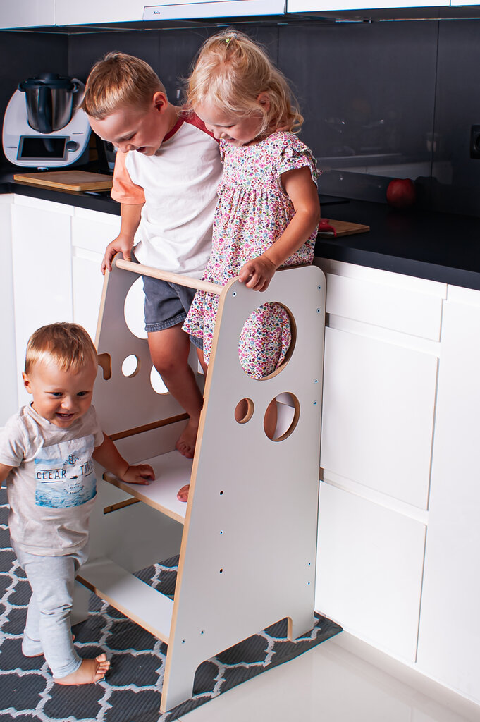 Virtuvės bokštelis Babylike BKMG2+, balta kaina ir informacija | Vaikiškos kėdutės ir staliukai | pigu.lt