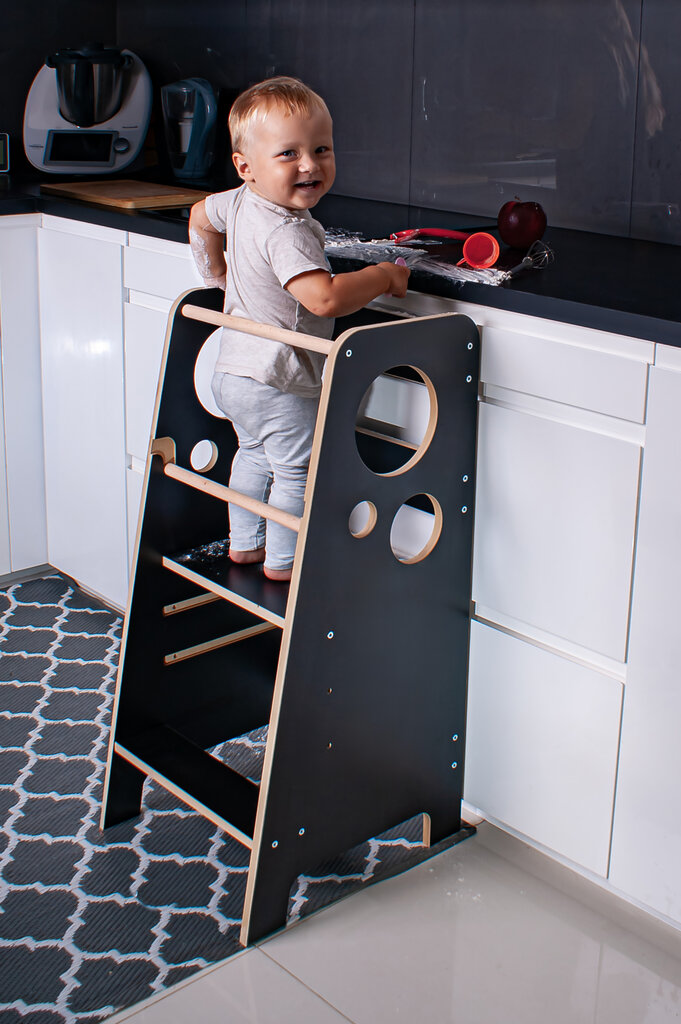 Virtuvės bokštelis Babylike CKM+, juodas kaina ir informacija | Vaikiškos kėdutės ir staliukai | pigu.lt