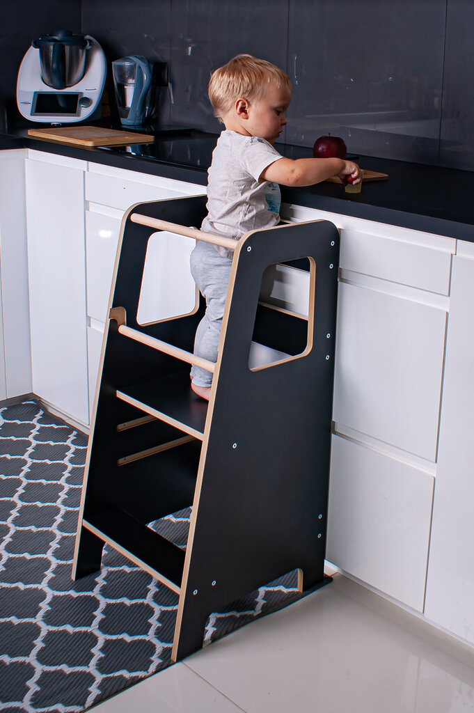 Virtuvės bokštelis Babylike CRM1, juodas kaina ir informacija | Vaikiškos kėdutės ir staliukai | pigu.lt