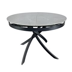 Круглый обеденный стол MERIDIJA со стеклокерамической столешницей, керамика 5,5 мм/+6 мм закаленное стекло, трансформер 110x(+44,5)x75 см серый, раздвижной цена и информация | Кухонные и обеденные столы | pigu.lt
