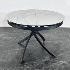 Стол обеденный круглый MERIDIJA со столешницей стеклокерамика, керамика 5,5 мм/стекло закаленное +6 мм, трансформер 110x(+44,5)x75 белый цвет, раздвижной цена и информация | Кухонные и обеденные столы | pigu.lt