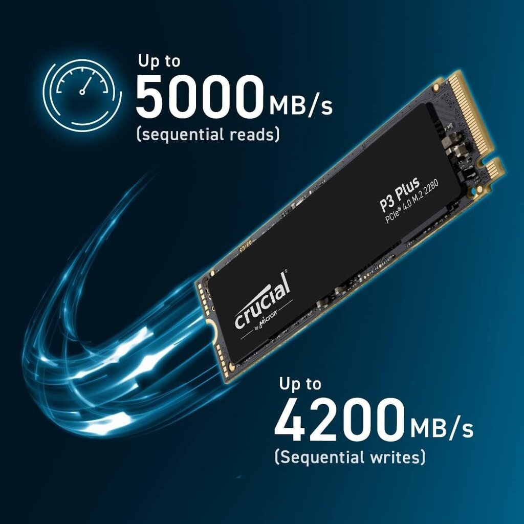 Crucial P3 Plus PCIe 4.0 NVMe M.2 skirtas PC/PS5 2TB kaina ir informacija | Vidiniai kietieji diskai (HDD, SSD, Hybrid) | pigu.lt