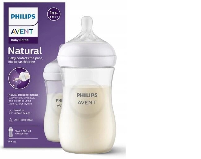 Buteliukas Philips Avent Natural Response SCY903/01+SCY900/01, 1+ mėn, 260 + 125 ml kaina ir informacija | Buteliukai kūdikiams ir jų priedai | pigu.lt