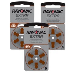 Батарейки для слуховых аппаратов Rayovac A312 (PR41) 3х6 шт., 18 шт. цена и информация | Батарейки | pigu.lt