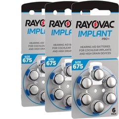 Rayovac Implant Pro+ 675, PR44 baterijos kochleariniams implantams, 18 vnt. kaina ir informacija | Elementai | pigu.lt