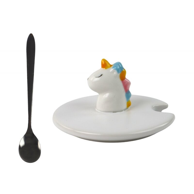 Lean Toys keramikinis puodelis su šaukšteliu ir dangteliu Vienaragis/Unicorn, 350ml, mėlynas kaina ir informacija | Taurės, puodeliai, ąsočiai | pigu.lt