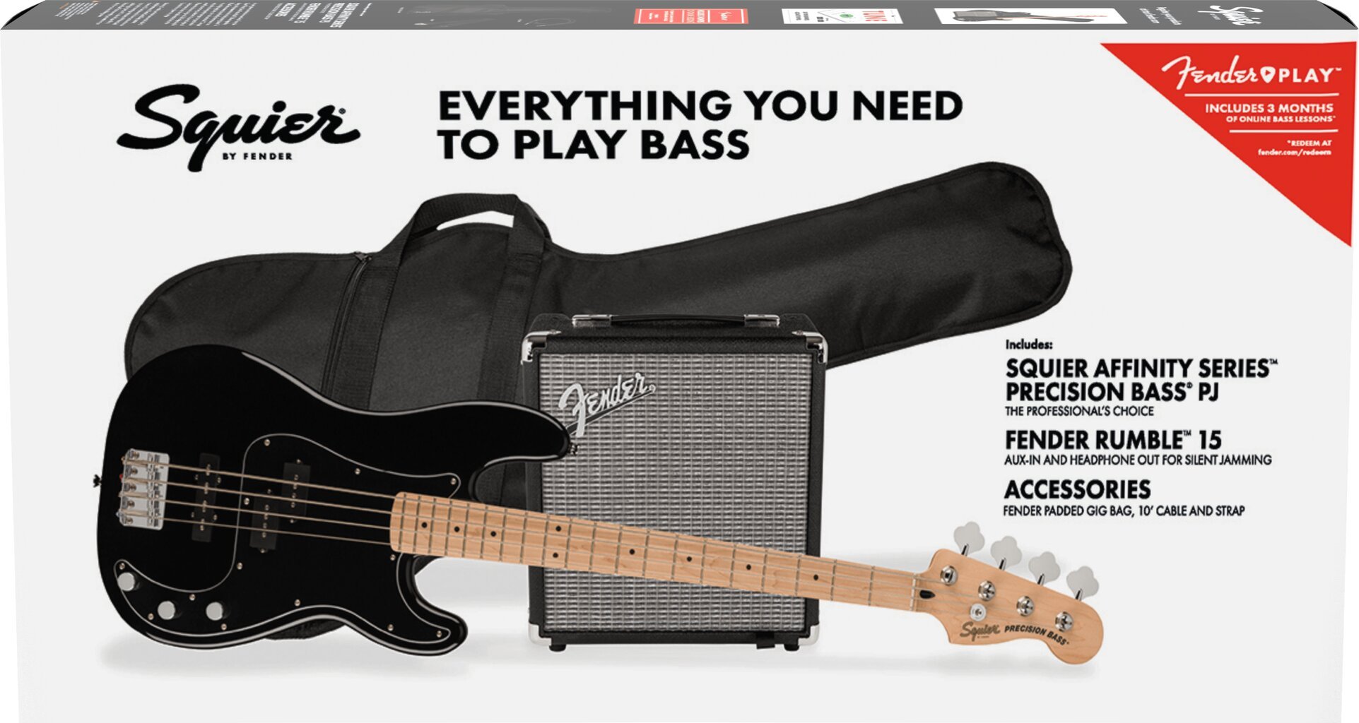 Bosinės gitaros komplektas Fender Aff Bass PJ Pack, Rumble 15 kaina ir informacija | Gitaros | pigu.lt