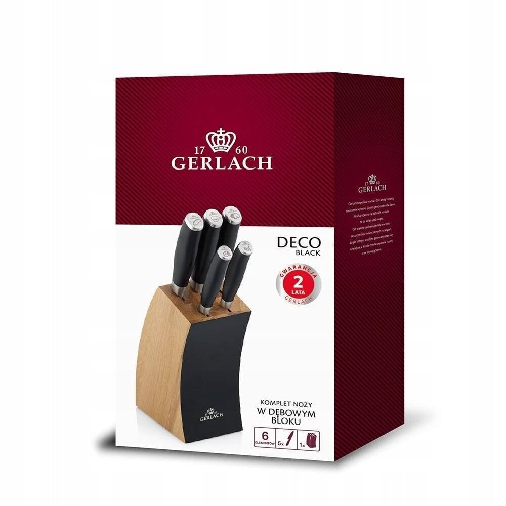 Gerlach deco black peilių rinkinys su stovu, 5 vnt. kaina ir informacija | Peiliai ir jų priedai | pigu.lt