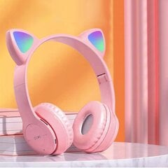 Vaikiškos bluetooth ausinės su LED RGB katės ausimis, rožinės spalvos цена и информация | Наушники | pigu.lt