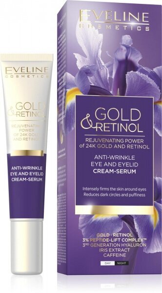 Kremas-serumas nuo raukšlių odai aplink akis Eveline Gold & Retinol, 20 ml цена и информация | Paakių kremai, serumai | pigu.lt